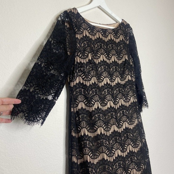 Jessica Howard Black Lace Nude Lining 3/4 Sleeve Dress 8 - Picture 4 of 11